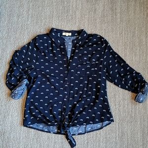 Navy Blue tie front button up